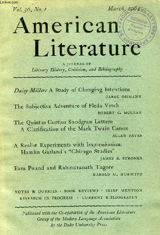 AMERICAN LITERATURE, VOL. 36, N I, MARCH 1964