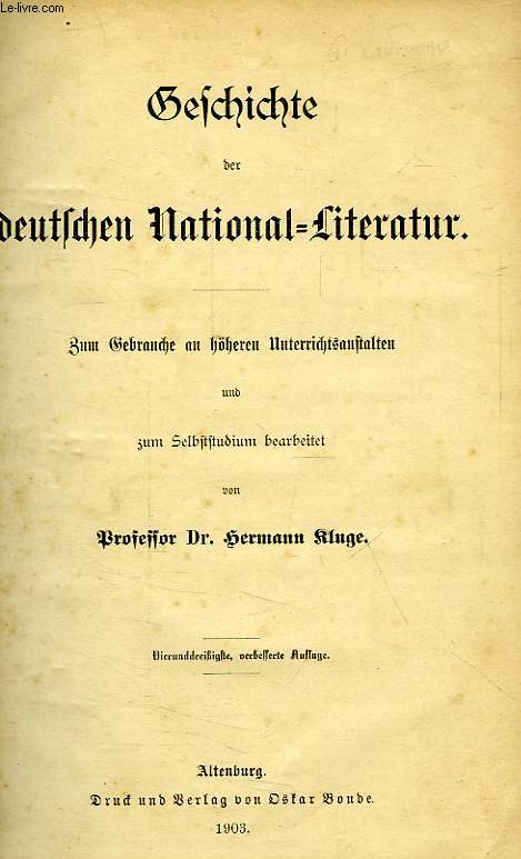 GESCHICHTE DER DEUTSCHEN NATIONAL LITERATUR