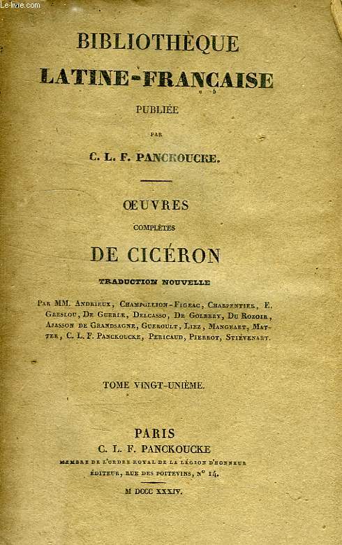 OEUVRES COMPLETES DE CICERON, TOME XXI, LETTRES