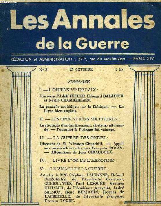 LES ANNALES DE LA GUERRE, N 2, 25 OCT. 1939