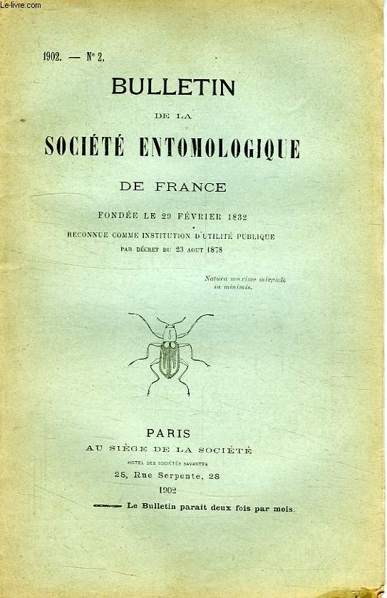 BULLETIN DE LA SOCIETE ENTOMOLOGIQUE DE FRANCE, N 2, 1902