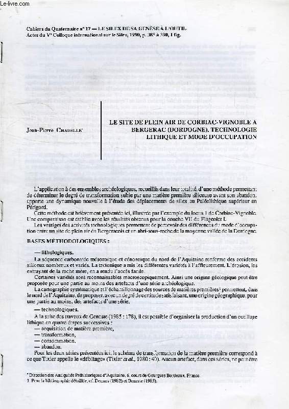 LE SITE DE PLEIN AIR DE CORBIAC-VIGNOBLE A BERGERAC (DORDOGNE), TECHNOLOGIE LITHIQUE ET MODE D'OCCUPATION