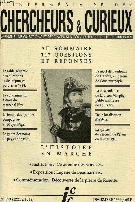 L'INTERMEDIAIRE DES CHERCHEURS & CURIEUX, N 573, DEC. 1999