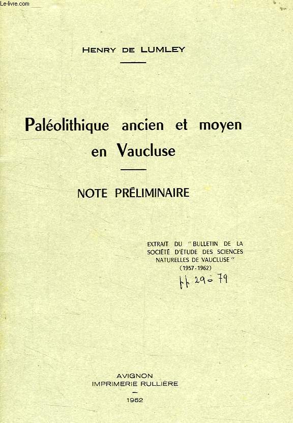 PALEOLITHIQUE ANCIEN ET MOYEN EN VAUCLUSE, NOTE PRELIMINAIRE