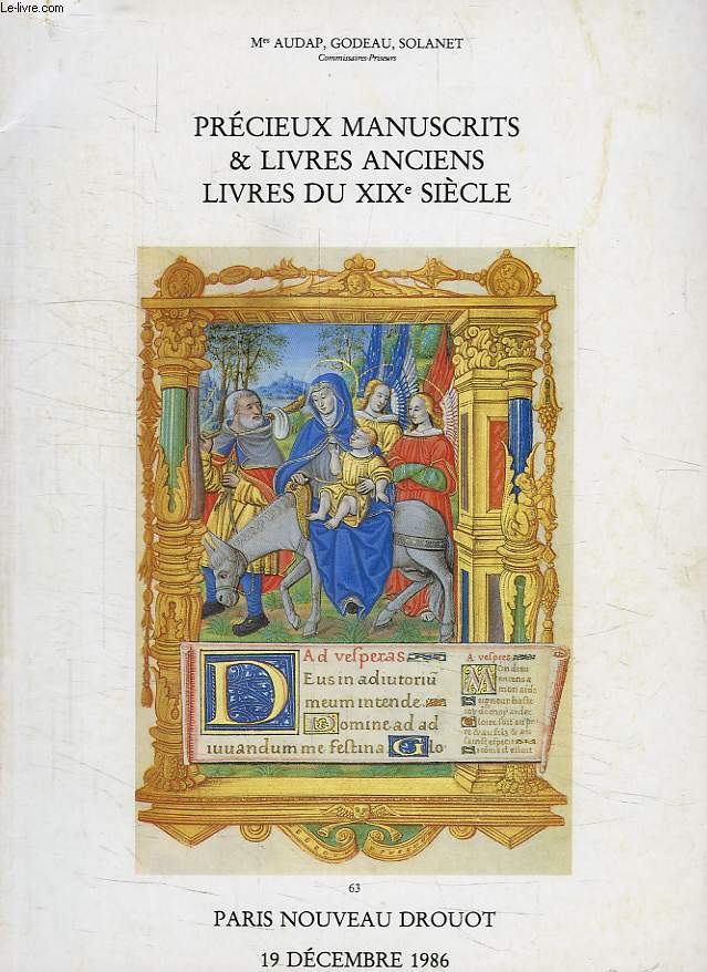 PRECIEUX MANUSCRITS & LIVRES ANCIENS, LIVRES DU XIXe SIECLE, NOUVEAU DROUOT, 19 DEC. 1986