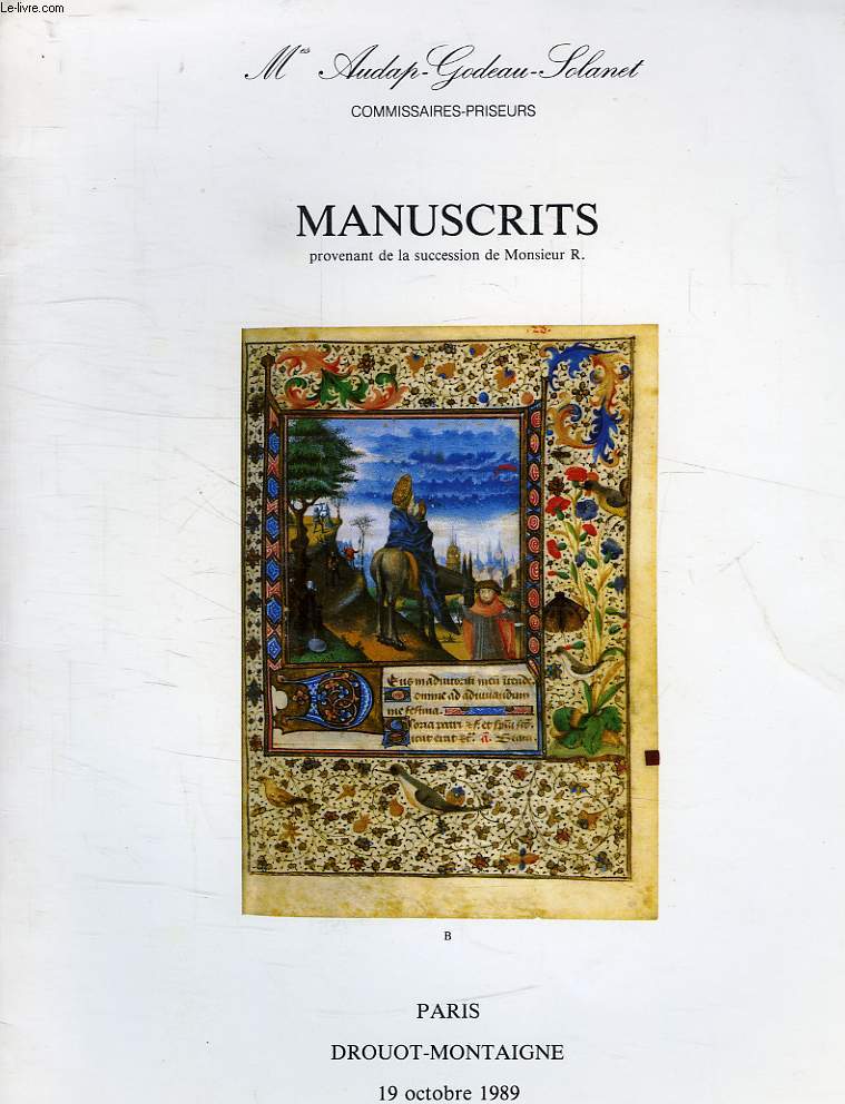 MANUSCRITS, DROUOT-MONTAIGNE, 19 OCT. 1989