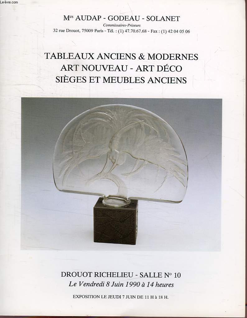 TABLEAUX ANCIENS & MODERNES, ART NOUVEAU, ART DECO, SIEGES ET MEUBLES ANCIENS, DROUOT-RICHELIEU, 8 JUIN 1990