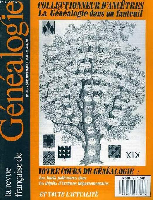 LA REVUE FRANCAISE DE GENEALOGIE, N 51, AOUT-SEPT 1987