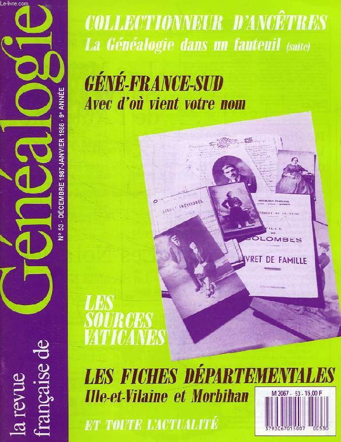 LA REVUE FRANCAISE DE GENEALOGIE, N 53, DEC.-JAN. 1987-1988