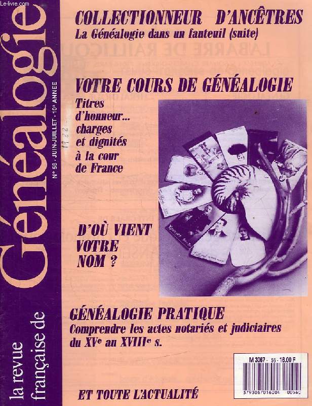 LA REVUE FRANCAISE DE GENEALOGIE, N 56, JUIN-JUILLET 1988