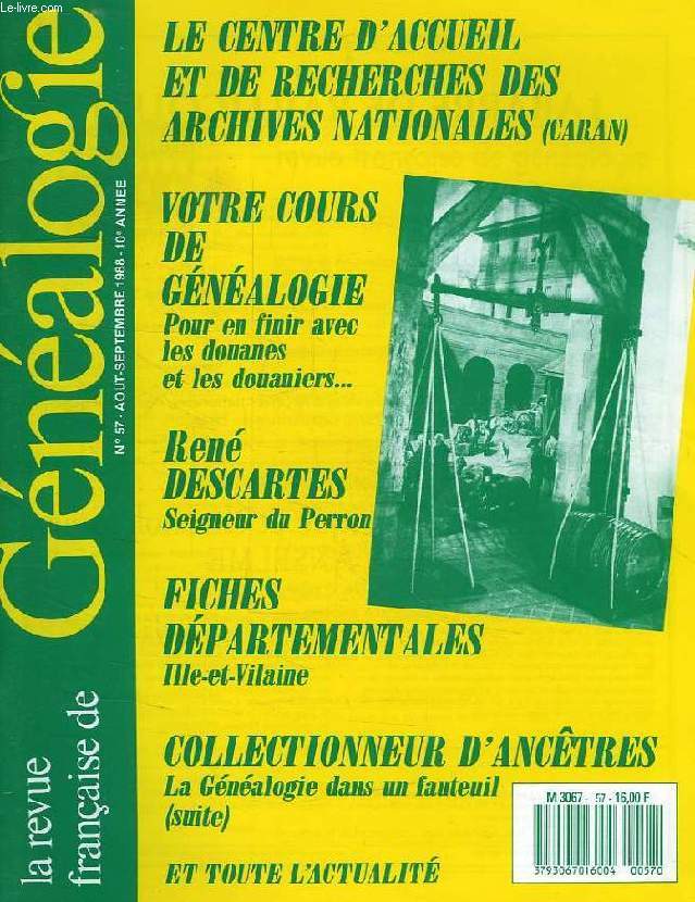 LA REVUE FRANCAISE DE GENEALOGIE, N 57, AOUT-SEPT 1988