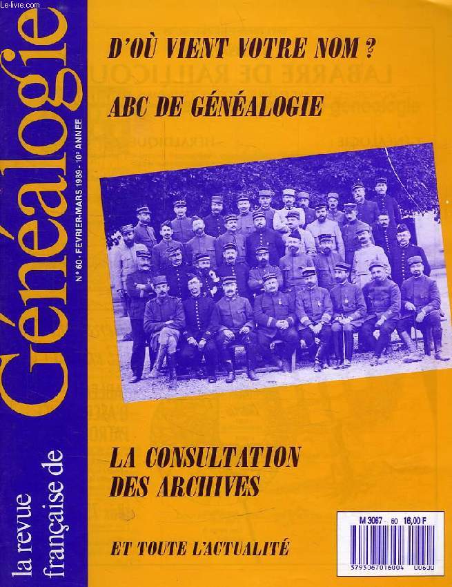 LA REVUE FRANCAISE DE GENEALOGIE, N 60, FEV.-MARS 1989