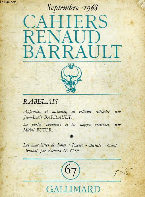CAHIERS RENAUD BARRAULT, N 67, SEPT. 1968, RABELAIS
