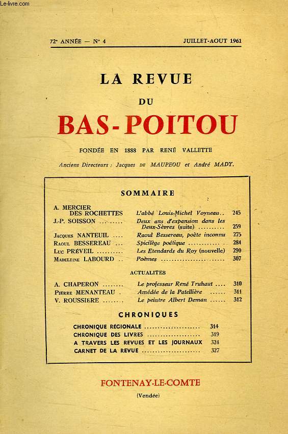 LA REVUE DU BAS-POITOU, 72e ANNEE, N 4, JUILLET-AOUT 1961