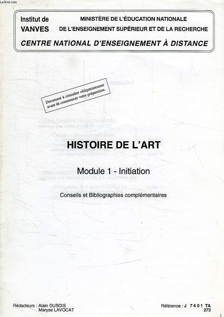 HISTOIRE DE L'ART, MODULE 1, INITIATION