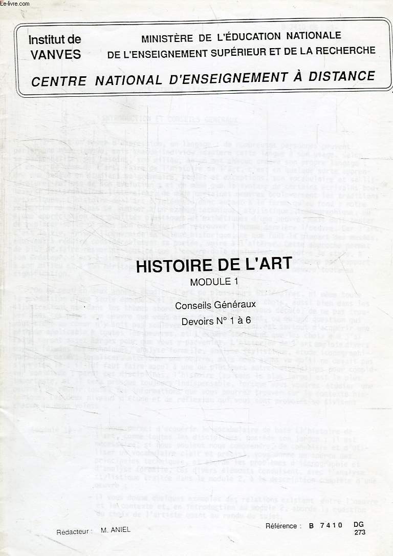 HISTOIRE DE L'ART, MODULE 1, CONSEILS GENERAUX, DEVOIRS 1-6