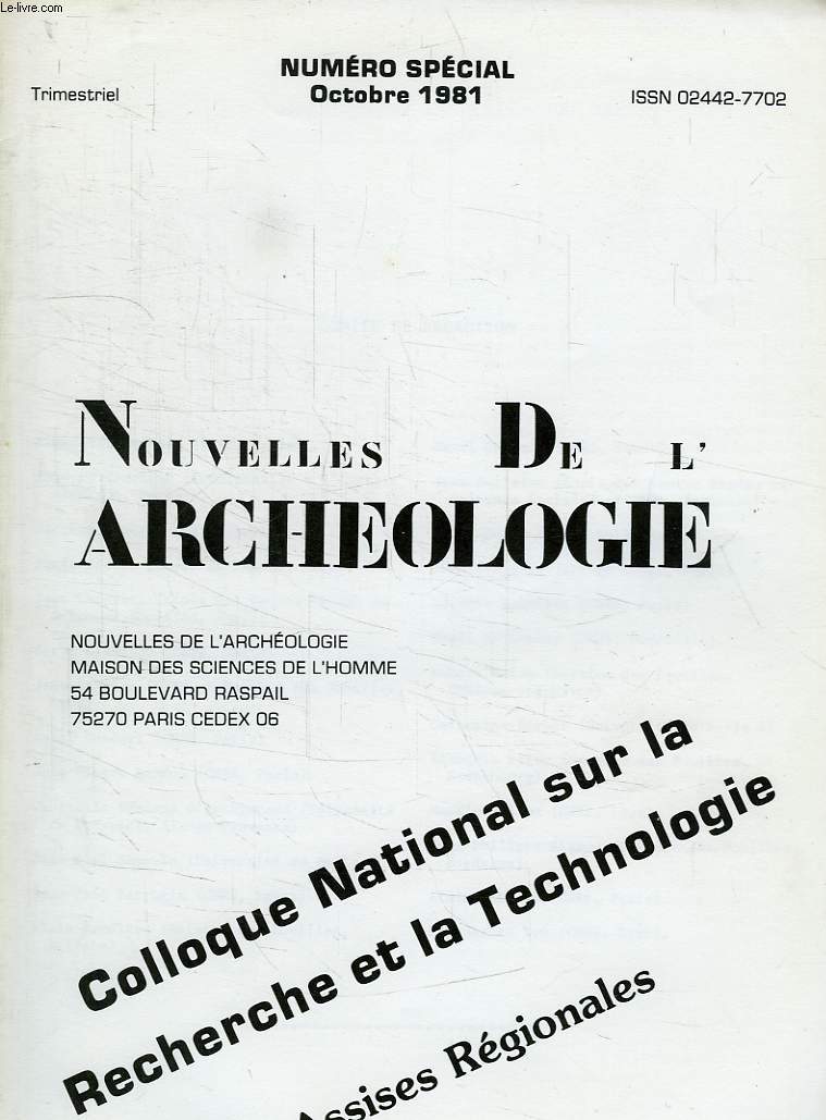 NOUVELLES DE L'ARCHEOLOGIE, N SPECIAL, OCT. 1981