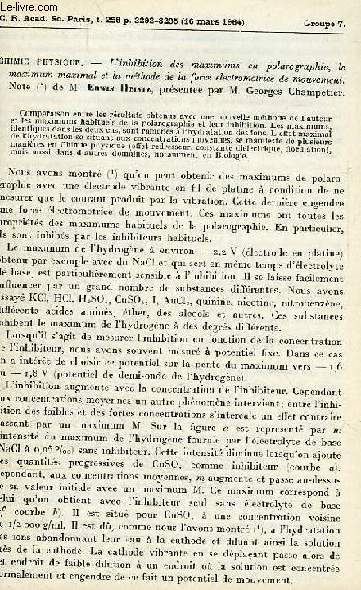 L'INHIBITION DES MAXIMUMS EN POLAROGRAPHIE, LE MAXIMUM MAXIMAL ET LA METHODE DE LA FOIRCE ELECTROMOTRICE DE MOUVEMENT, NOTE