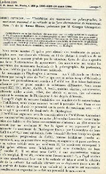 L'INHIBITION DES MAXIMUMS EN POLAROGRAPHIE, LE MAXIMUM MAXIMAL ET LA METHODE DE LA FOIRCE ELECTROMOTRICE DE MOUVEMENT, NOTE