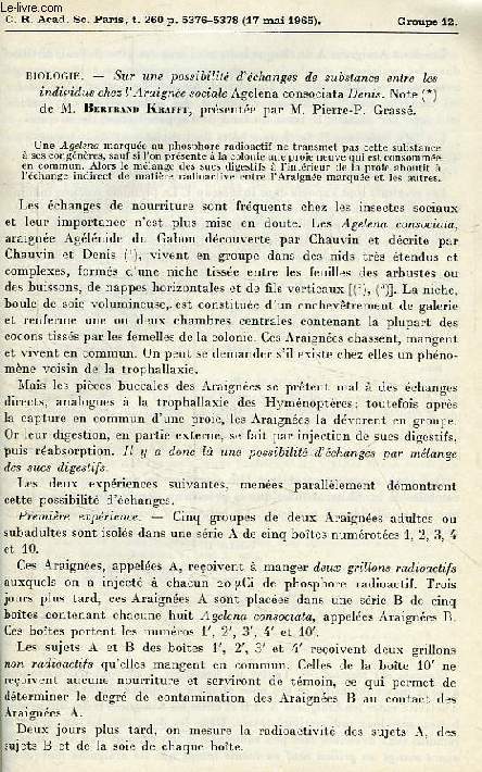 SUR UNE POSSIBILITE D'ECHANGES DE SUBSTANCE ENTRE LES INDIVIDUS CHEZ L'ARAIGNEE SOCIALE AGELENA CONSOCIATA DENIS, NOTE