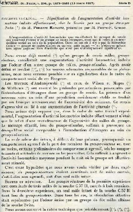 SIGNIFICATION DE L'AUGMENTATION D'ACTIVITE LOCOMOTRICE INDUITE OLFACTIVEMENT, CHEZ LA SOURIS, PAR UN GROUPE ETRANGER, NOTE