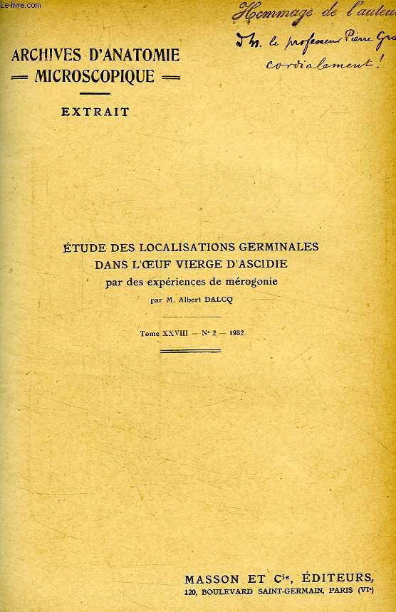 ETUDE DES LOCALISATIONS GERMINALES DANS L'OEUF VIERGE D'ASCIDIE PAR DES EXPERIENCES DE MEROGONIE