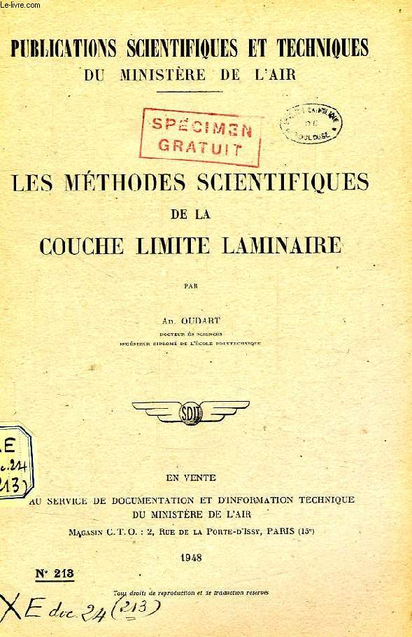 PUBLICATIONS SCIENTIFIQUES ET TECHNIQUES DU MINISTERE DE L'AIR 213, LES METHODES SCIENTIFIQUES DE LA COUCHE LIMITE LAMINAIRE