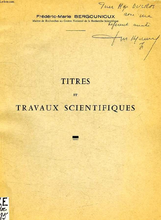 TITRES ET TRAVAUX SCIENTIFIQUES