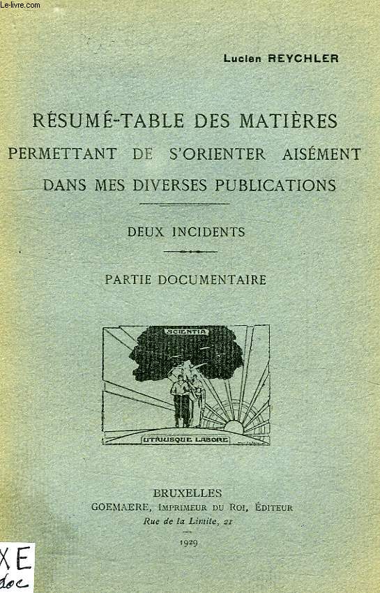 RESUME-TABLE DES MATIERES PERMETTANT DE S'ORIENTER AISEMENT DANS MES DIVERSES PUBLICATIONS