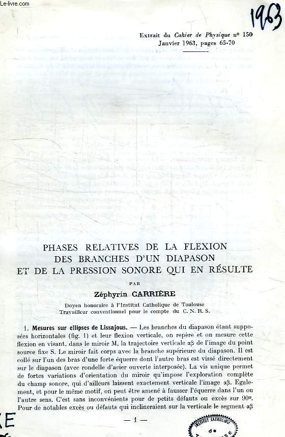 PHASES RELATIVES DE LA FLEXION DES BRANCHES D'UN DIAPASON ET DE LA PRESSION SONORE QUI EN RESULTE