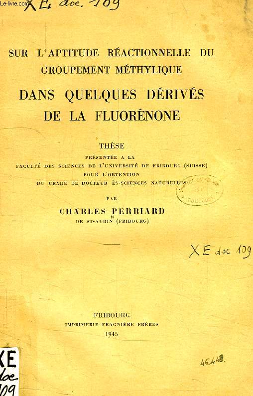 SUR L'APTITUDE REACTIONNELLE DU GROUPEMENT METHYLIQUE DANS QUELQUES DERIVES DE LA FLUORENONE, THESE