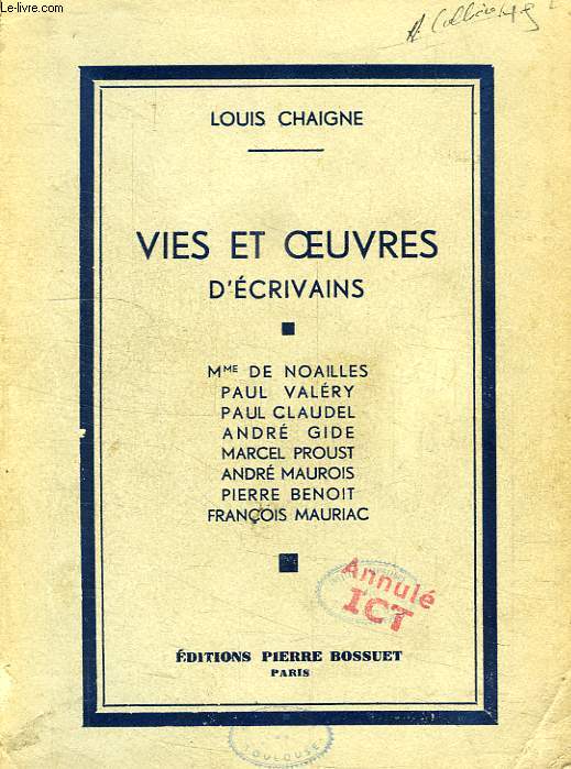 VIES ET OEUVRES D'ECRIVAINS