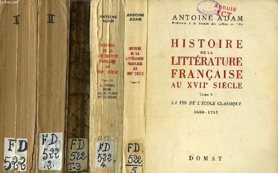 HISTOIRE DE LA LITTERATURE FRANCAISE AU XVIIe SIECLE, 5 TOMES