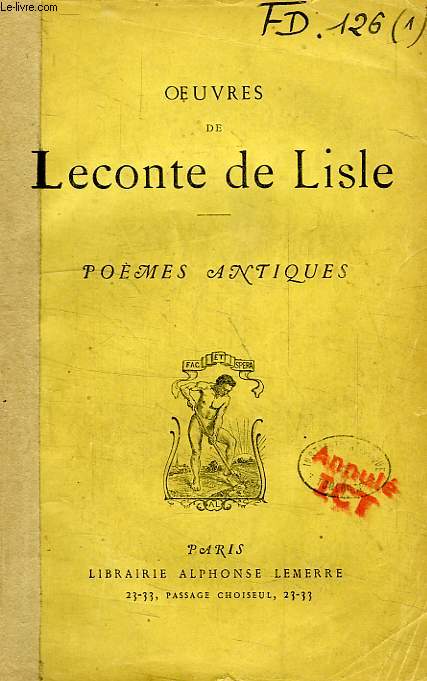 OEUVRES DE LECONTE DE LISLE, POEMES ANTIQUES