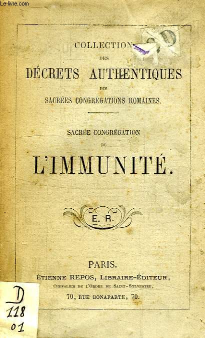 SACREE CONGREGATION DE L'IMMUNITE