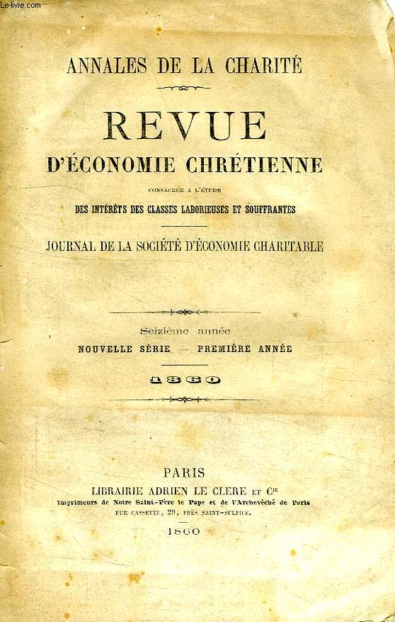 LE CONTEMPORAIN, REVUE D'ECONOMIE CHRETIENNE, 36 VOLUMES (1860-1884)