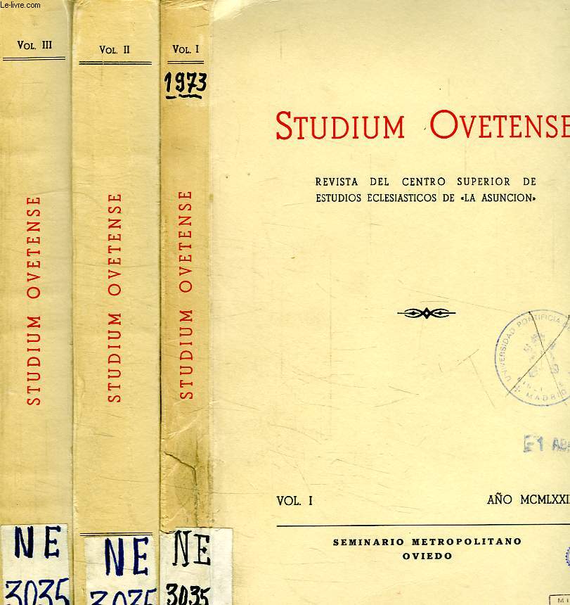STUDIUM OVETENSE, 29 VOLUMES (1973-2006), REVISTA DEL CENTRO SUPERIOR DE ESTUDIOS ECLESIASTICOS DE 'LA ASUNCION'