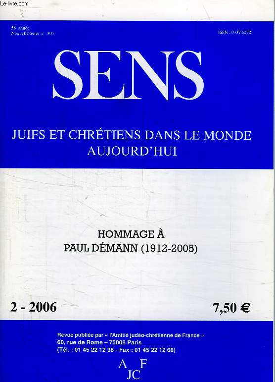 SENS, N 2, 2006, JUIFS ET CHRETIENS DANS LE MONDE AUJOURD'HUI