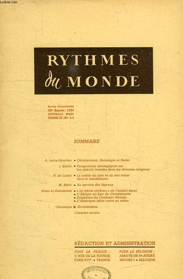 RYTHMES DU MONDE, 28e ANNEE, NOUVELLE SERIE, N 3-4, 1954