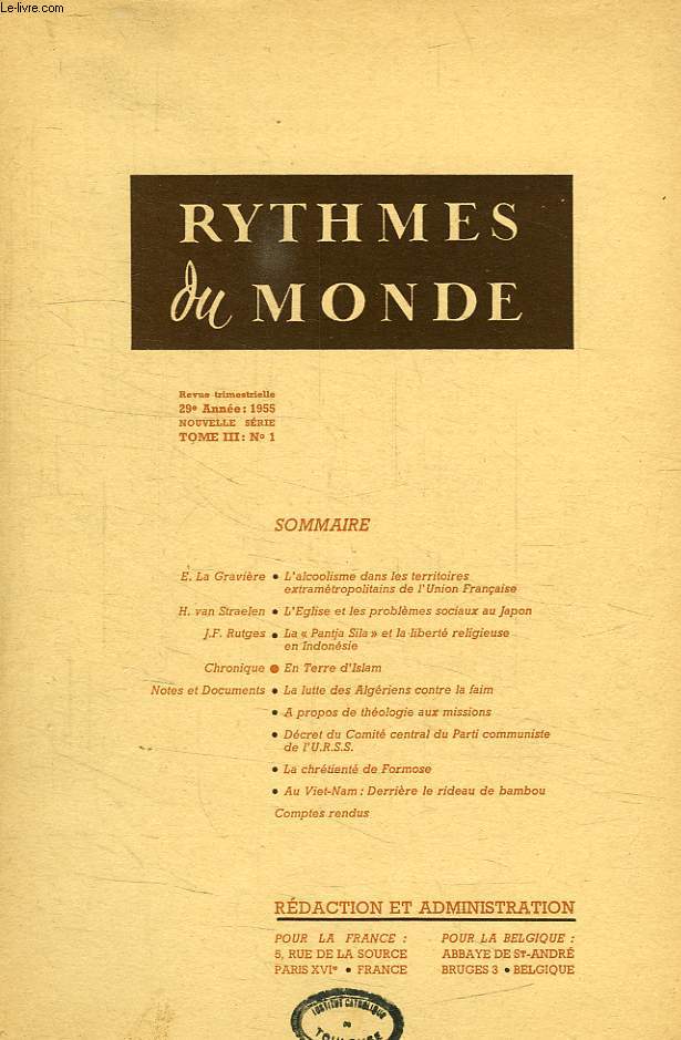 RYTHMES DU MONDE, 29e ANNEE, NOUVELLE SERIE, N 1, 1955