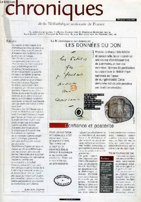 CHRONIQUES DE LA BIBLIOTHEQUE NATIONALE DE FRANCE, N 1, JAN.-FEV. 1998