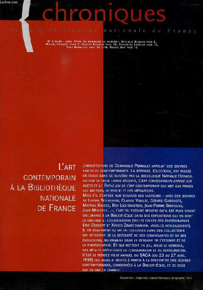 CHRONIQUES DE LA BIBLIOTHEQUE NATIONALE DE FRANCE, N 2, MARS-AVRIL 1998