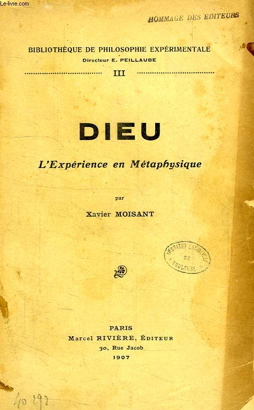 DIEU, L'EXPERIENCE EN METAPHYSIQUE