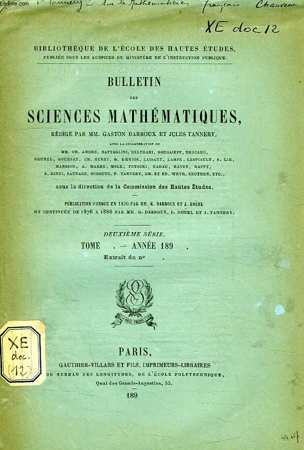 BULLETIN DES SCIENCES MATHEMATIQUES, 2e SERIE, T. XIX, FEV. 1895, EXTRAIT, SUR LE MATHEMATICIEN FRANCAIS CHAUVEAU