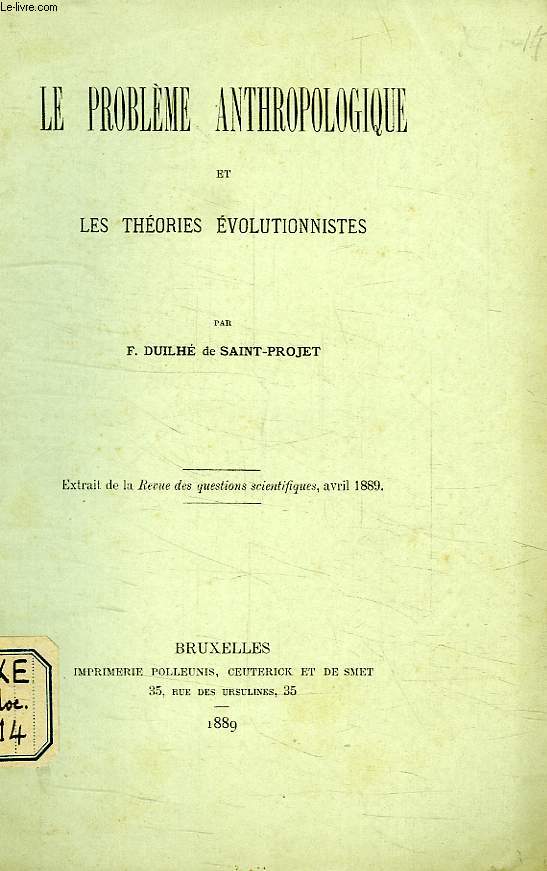 LE PROBLEME ANTHROPOLOGIQUE ET LES THEORIES EVOLUTIONNISTES