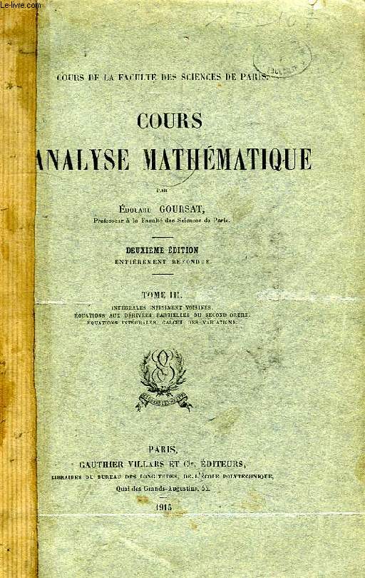 COURS D'ANALYSE MATHEMATIQUE, TOME III