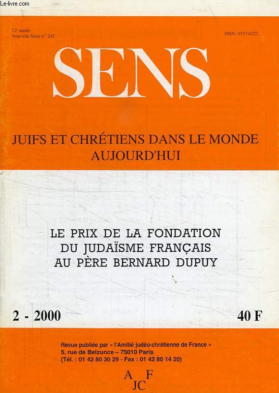 SENS, N 2, 2000, JUIFS ET CHRETIENS DANS LE MONDE AUJOURD'HUI