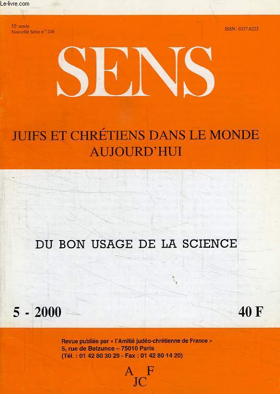 SENS, N 5, 2000, JUIFS ET CHRETIENS DANS LE MONDE AUJOURD'HUI