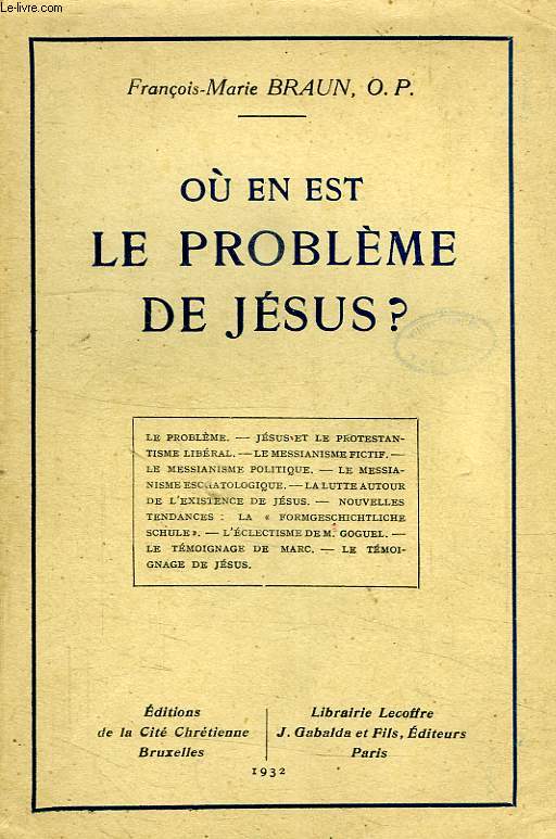 OU EN EST LE PROBLEME DE JESUS ?