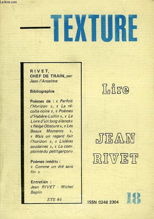 TEXTURE, N 18, ETE 1984, LIRE JEAN RIVET